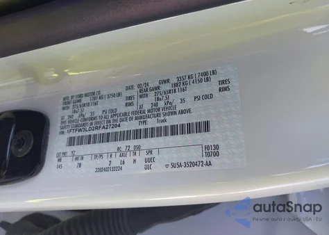 2024 Ford F-150 Xlt из США, поврежденный, VIN 1FTFW3LD2RFA27204